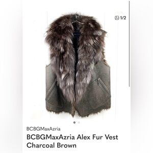 BCBGMaxAzria Alex Fur Vest Charcoal Brown